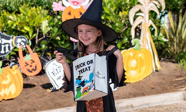 Girl trick-or-treating during SeaWorld Halloween Spooktacular